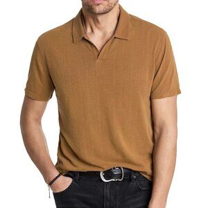 John Varvatos Zion Open Collar Jacquard Polo Shirt Mens Sienna Brown L NWT 148